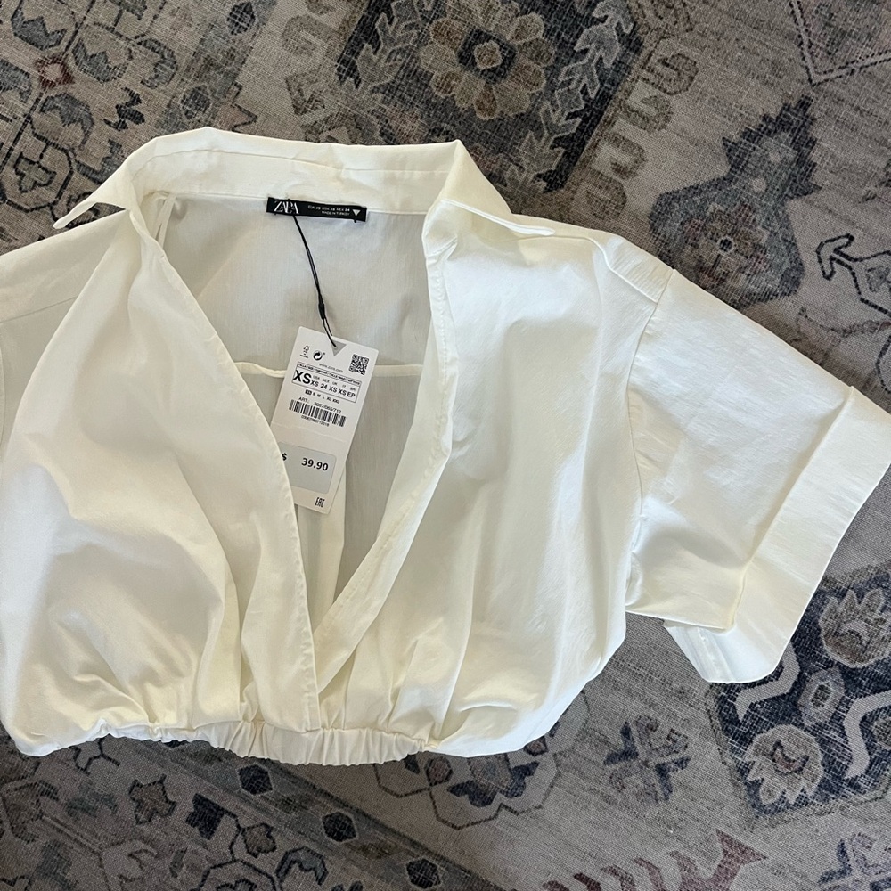 ZARA x White Crop Blouse XS NWT